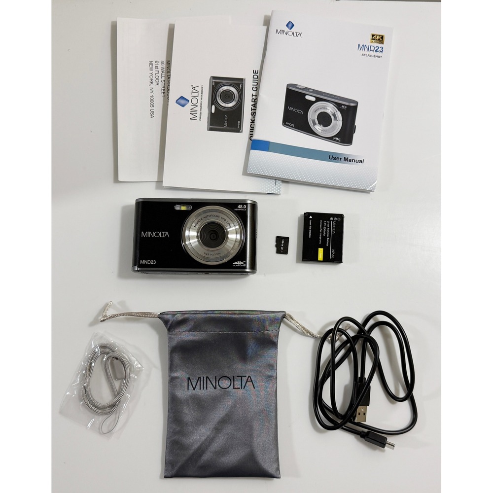 Minolta MND23 Digital Camera Black 4K Ultra HD 48MP Bundle